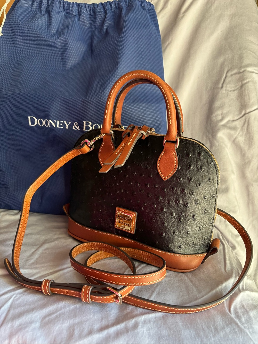 Dooney & Bourke Ostrich Bitsy Bag Satchel-black - Picture 12 of 13